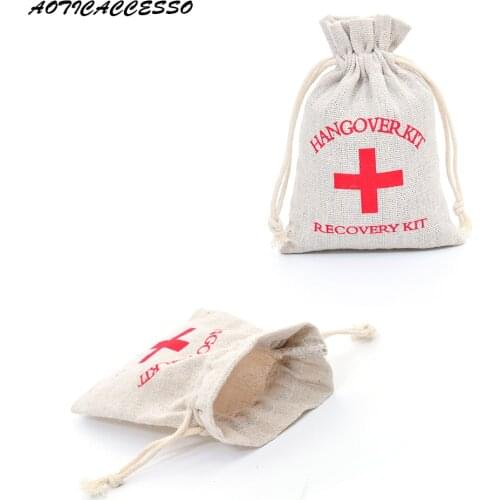 5pcs Cotton Drawstring Bag Wedding Hangover Kit Bag Jute Candy Gift Bags Drawstring Bag for Wedding Favors 3.9"x5.5"