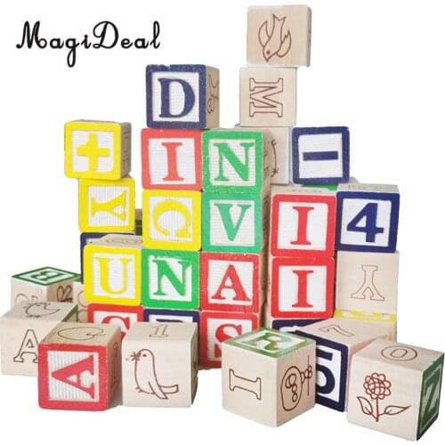 50Pcs Wooden Cartoon ABC Alphabet Numbers Math Learn Cube Blocks Stack Toddler Color Shape Cognition Educational Toy
