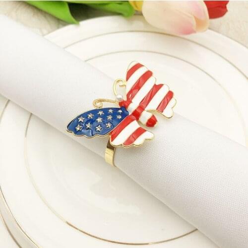 6pcs Flag butterfly napkin buckle oil drop napkin ring metal napkin ring cloth ring towel ring