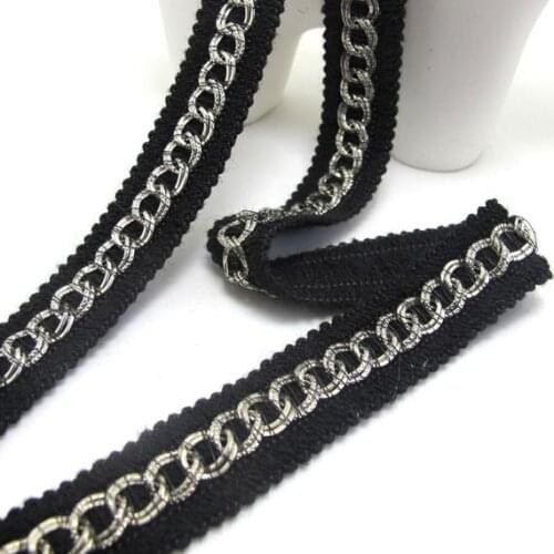 7/8 Inch Sequined and Chained Woven Gimp Trim|Black and Silver|Vintage Costume Making|Hair Supplies Embellishment