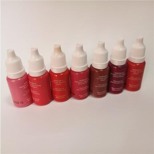 7pcs tattoo ink permanent makeup lips micropigment 15ml 1/2oz cosmetic manual pigment 3d lip red pink mixed colors