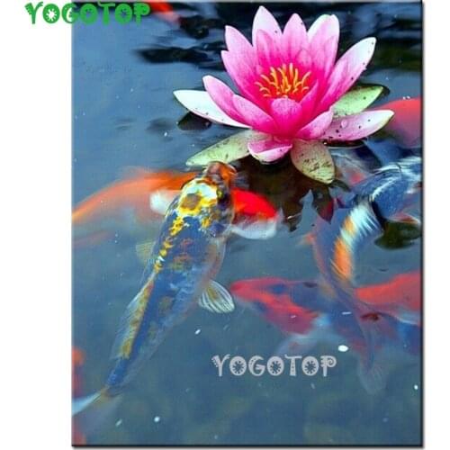 DIY Diamond Painting Carp and flower full drill Mosaic fish koi pattern Cross Stitch Diamond Embroidery Home Decorative YY4527