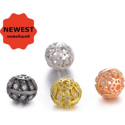 Beads For Jewelry Making Gold Rose Gold Black Copper Metal Micro Pave AAA Zircon Rhinestone Spacer Ball Beads Accessories