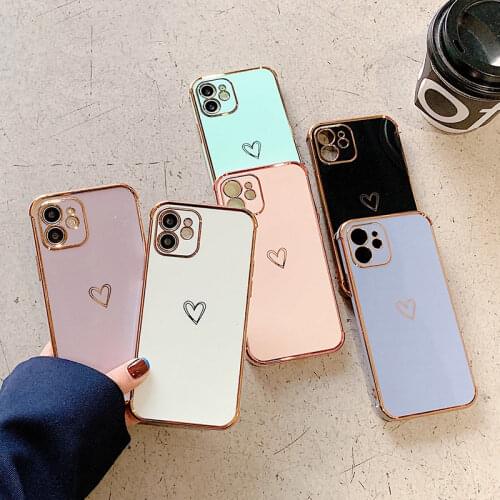 Electroplated Love Heart Camera Protection Phone Case For iPhone 12Pro 12 11 Pro Max XR XS Max X 7 8 Plus 11 Plating Bumper Case