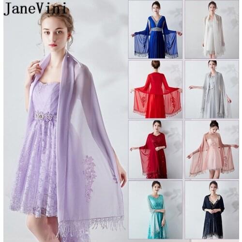 JaneVini Elegant Summer Short Bridal Chiffon Cape Shawls Women Shrug Bolero Wraps Lace Applique Beaded Wedding Party Accessories