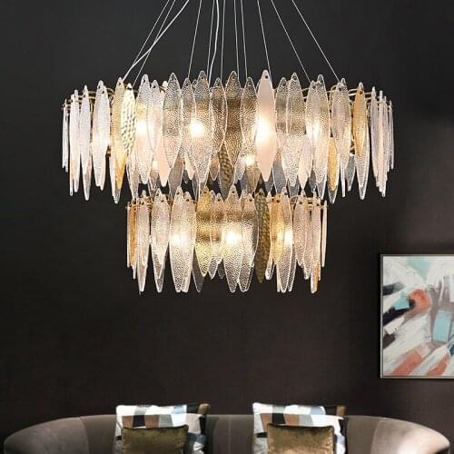 FKL Modern Leaf Glass Chandelier Light Luxury Art Double-Layer Circular Living room Dining room Duplex Villa Indoor Chandelier