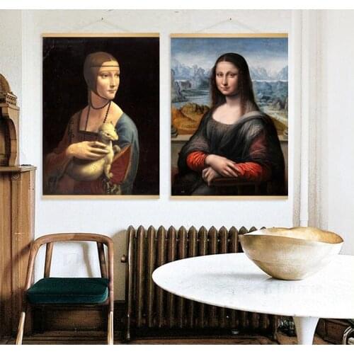 Hot-selling high-quality Da Vinci retro-European solid wood hanging painting living room decoration oil painting,free shipping