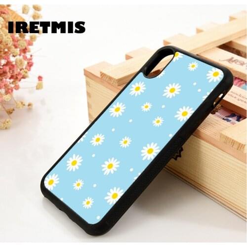 Iretmis 5 5S SE 6 6S TPU Silicone Rubber Phone Case Cover for iPhone 7 8 Plus X Xs 11 12 MINI Pro Max XR Blue Daisies