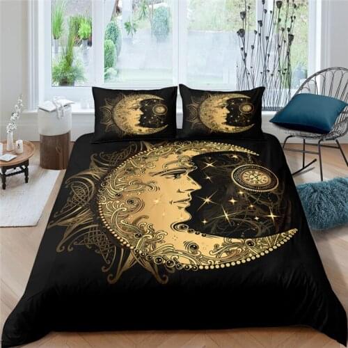 Luxury 3D Gold Moon Printed 2/3Pcs Bedding Set Comfortable Duvet Cover Pillowcase Home Textile Queen and King EU/US/AU Size