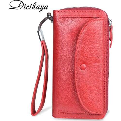 DICIHAYA Brand NEW Fashion Genuine Leather Women Wallet Long Cowhide Multiple Cards Holder Clutch Female Purse Wristlet Wallets