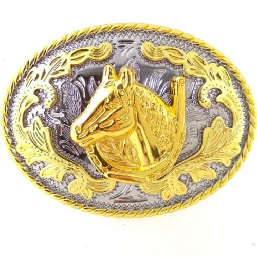 Cowboy double color belt buckle luxurious luxury horsehead white gold retro pattern suitable for 4.0 belt buckle