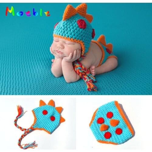 Crochet Newborn Boys Dinosaur Outfits Baby Photography Props Knitted Dinosaur Hat&Diaper Set Infant Photo Props MZS-16033