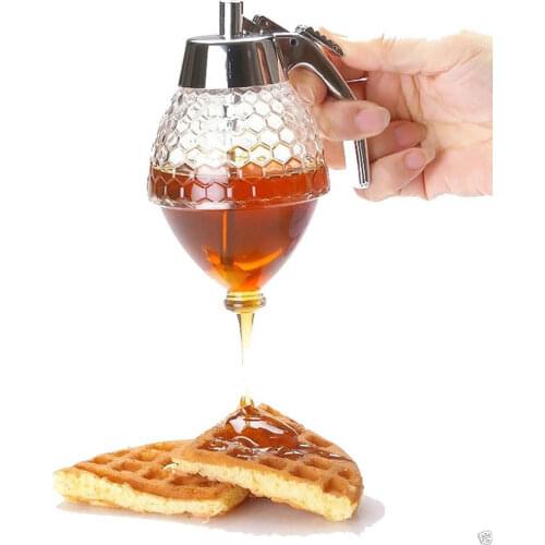 Honey Juice Syrup Dispenser Practical Acrylic Pot Jar Acrylic Bee Hive with Trigger Cup Gravy Boats Kitchen Accessories