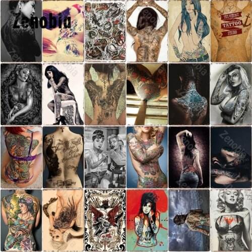 Tattoo Metal Sign Vintage Plaques Nude Woman Decorative Plates Metal Poster for Tattoo Shop Cafe Club Wall Decoration Home Decor