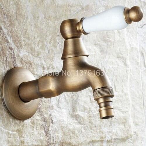 Antique brass White Lever Wall Mounted Mop Water Tap Garden Washing Machine Copper Faucet aav105
