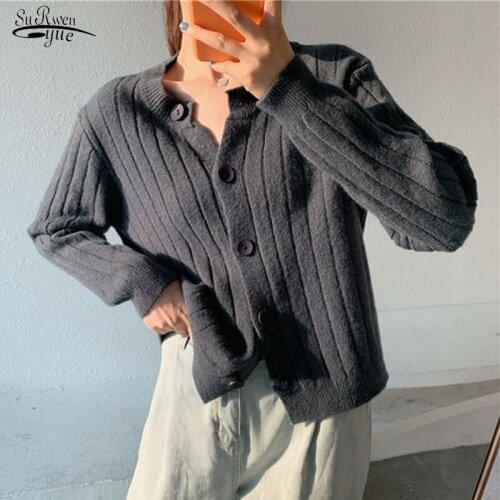 Autumn New O-neck Stripped Knitted Cardigan Loose Lazy Lapel Bottoming Shirt Long Sleeve Single Breast Women Sweater Coat 11991