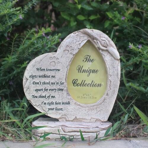 Paw Print Pet Memorial Stone Heart Shaped Tombstone Picture Slot Headstone