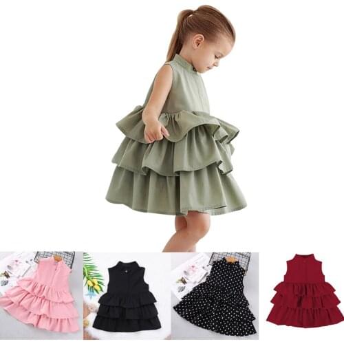 Newborn Kids Baby Girls Party Dress Sleeveless O Neck Cake Ruffle Tutu Bubble Dresses Summer Baby Girl Sweet Dress Clothes