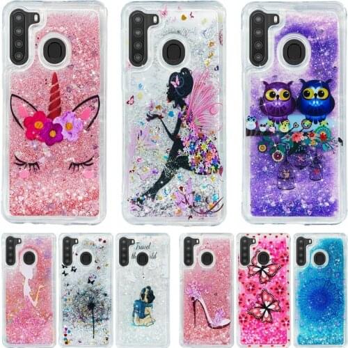 On For Etui Samsung Galaxy A21 Soft Case sFor Funda Samsung A21 A 21 SM-A215F Case Cover Dynamic Liquid Glitter Phone Cases