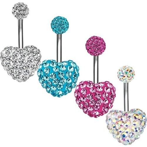 Full drill Shambhala Czech hypoallergenic belly button rings heart bar navel piercing for women lady sexy percing ombligo septo