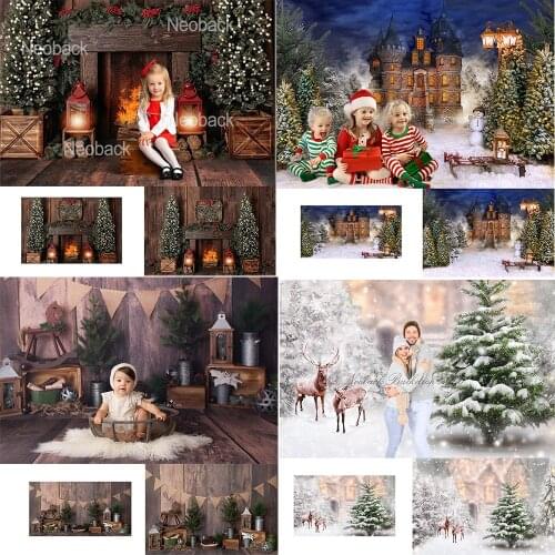Christmas Fireplace Backdrop Photography Snow Christmas Trees Windows Winter Background Photocall Photo Studio Gift Rustic Wood