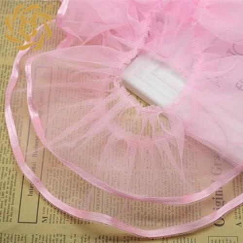 20Meters/lot Ruffled PinK Mesh Lace Trim 9CM Wide Pleated Lace Fabric With Satin Edge for Baby Dress Dancing Dress Material