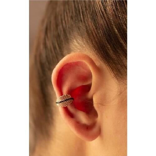 SRO Fashion Leaf Model Silver Cartilage with Black Zircon Stone Earrings Italian Modern Design Premium Jewelry For Women