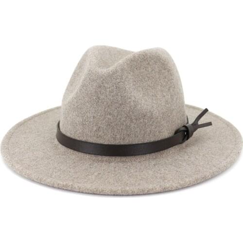 2021 High Quality Fashion Woolen women Felt Jazz Fedora Hats Belt Buckle Decor Unisex Wide Brim Panama Party men wedding Cap