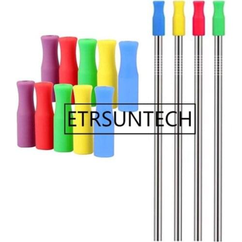 2000pcs/lot 8 Colors Stock Silicone Tips for Stainless Steel Straws Tooth Collision Prevention Straws Cover Silicone Tubes
