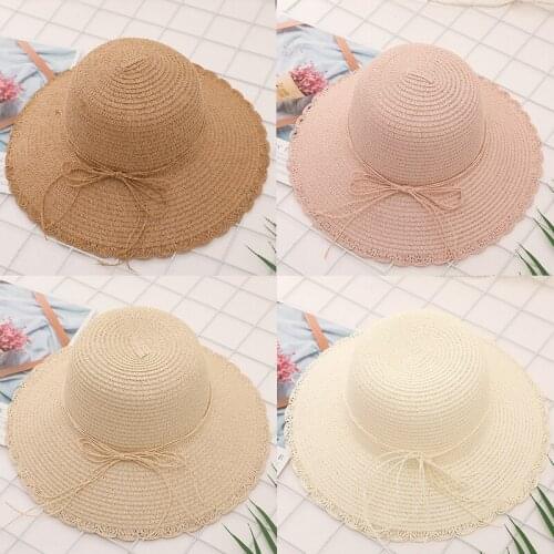 Fashion Hawaiian Straw Hat Sun Hat Cute Women Sun Hats Bow Hand Made Women Straw Cap Beach Big Brim Hat Casual Girls Summer Cap
