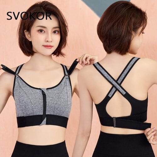 SVOKOR Sports Bra Women Gym Seamless Fitness Top Female Zipper Push Up Sport Wear Push Up Lingerie Cross Back Plus Size Crop 5XL