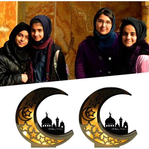 Ramadan Led Night Light EID Mubarak Wood Moon Shape Ornament Decor For Home Islam Muslim Event Party Home Decor