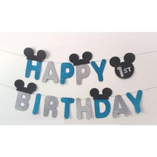 Glitter fabric - 5.5" Tall Personalized Happy 1st boys Birthday Banner Party Decoration / Photo Prop garlands buntings