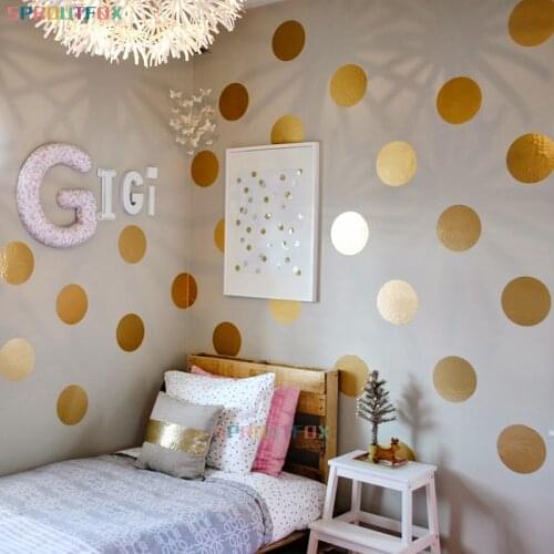 New Big Polka Dots Wall Stickers For Baby Room Gold Polka Dots Decals Circle Tiny Polka Sticker Home Decor Wall Art Kids Gifts