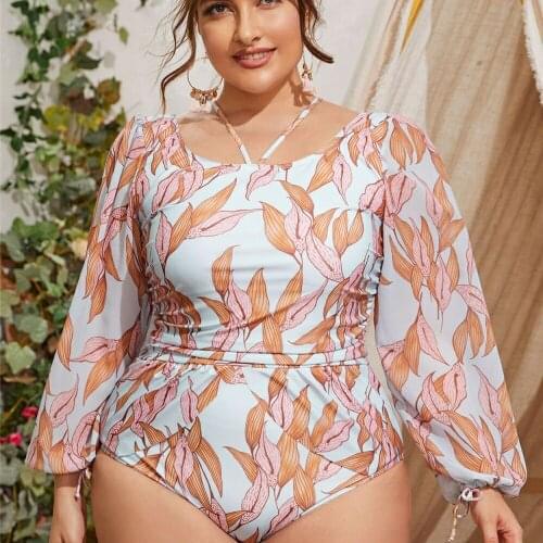 Cover Belly Show Thin Loose Sunscreen Long Sleeve Conservative One Piece Swimsuit Women Plus Size Swimwear