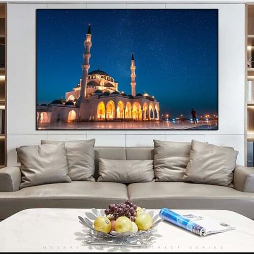 Modern Islamic Building Scenery Canvas Paintings Wall Art Religion Poster and Prints Cuadros Home Mosque Room Decoration Picture