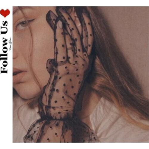 Harajuku Grace Summer Women Short Tulle Gloves Stretchy Lace Spots Lotus Leaf Sheers Flexible Accessories Full Finger