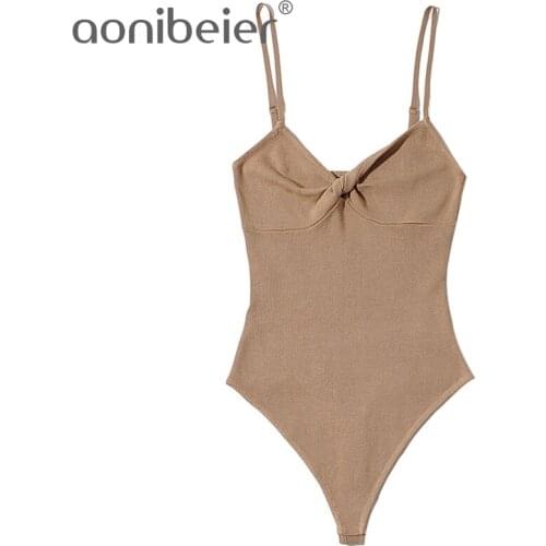 Aonibeier 2021 Za Woman Casual Rompers Traf Summer Autumn Sleeveless Thin Straps Twist Skinny Bodysuit Stretch Knit Jumpsuit