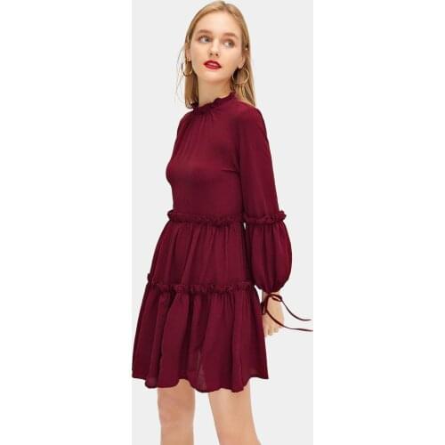 Women Robe Femme Spring Autumn A-Line Dresses Hollow Out Ruffles Bandage Lantern Sleeve Slim Dress For Woman Vestido De Mujer