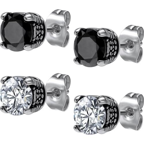 ZS 1pr Stainless Steel Ear Stud Earring Gothic Punk Rock Cartilage Earring Studs for Men Women Black Zirconia Piercing Jewelry