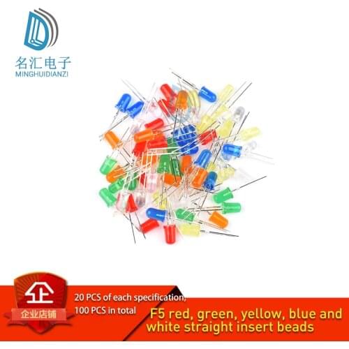 100pcs/lot 5mm LED Diode 5 mm Assorted Kit White Green Red Blue Yellow white DIY Light Emitting Diode