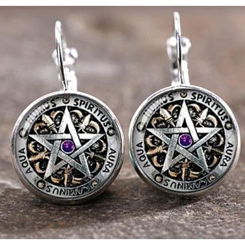 2018 Supernatural Pentagram Glass Earrings Gothic Satanism Evil Occult Pentacle Jewelry Pagan Charm Gift For Friends