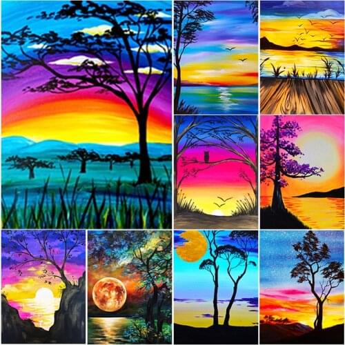 5D DIY Diamond Painting Full Square Round Drill Sunset Diamond Embroidery Sea View Cross Stitch Crafts Home Decor Manual Gift