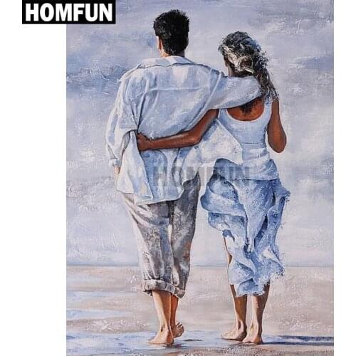 HOMFUN Full Square/Round Drill 5D DIY Diamond Painting "Seaside Couple" Embroidery Cross Stitch 5D Home Decor Gift A02306