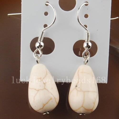 Free Shipping Fashion Jewelry 10x16mm White Howlite Teardrop Beads Earrings 1Pair C2844