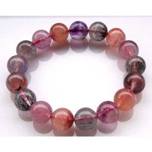 Free Shipping Natural Super Seven Rutilated Quartz Round 12mm Beads Bracelet Women Jewelry Accessories Weddings Parties Gift