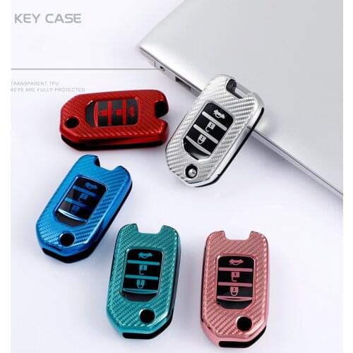 3 Button Carbon Fiber TPU Car Key Cover Case Shell For Honda Civic CR-V HR-V Accord Jade Crider Odyssey 2015-2018 Accessories