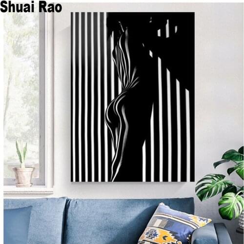 Black and white striped woman Diamond Painting full Square round Diamond set Rhinestone mosaic diamond embroidery icon