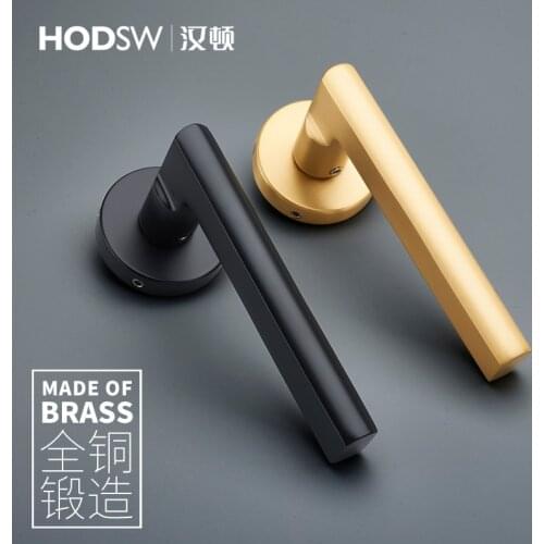 HODSW Simple French style black/gold brass door lock, pure copper wood door lock for bathroom/bedroom, silent door lock