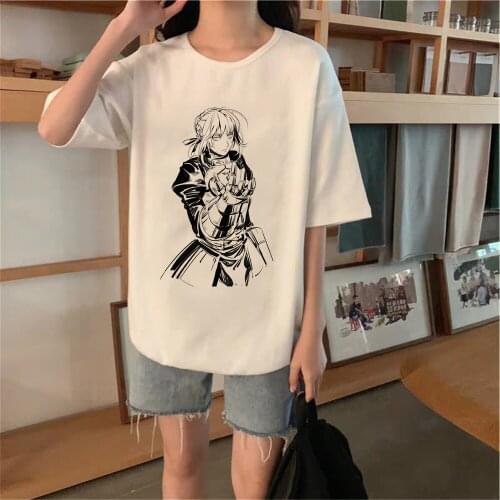 Fate Saber Print Kawaii T Shirts Women Fate Stay Night Women Fashion Cotton Tshirt Anime Tees Harajuku Streetwear Tops
